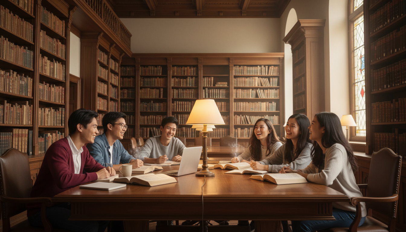 図書室で学ぶ学生たち